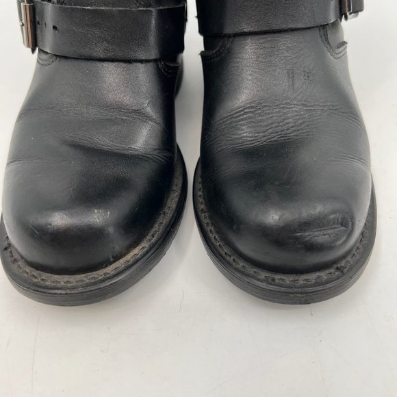 Frye Black Leather Block Heeled Boots | Buckle Accent - Picture 3 of 10